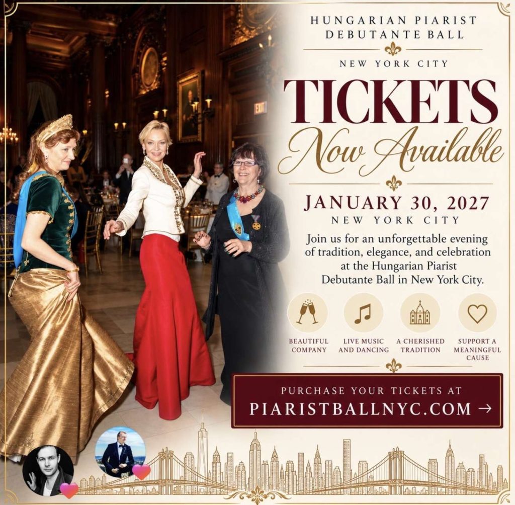 Elegant ballroom gala with chandeliers, burgundy and gold decor, guests in formal attire dancing