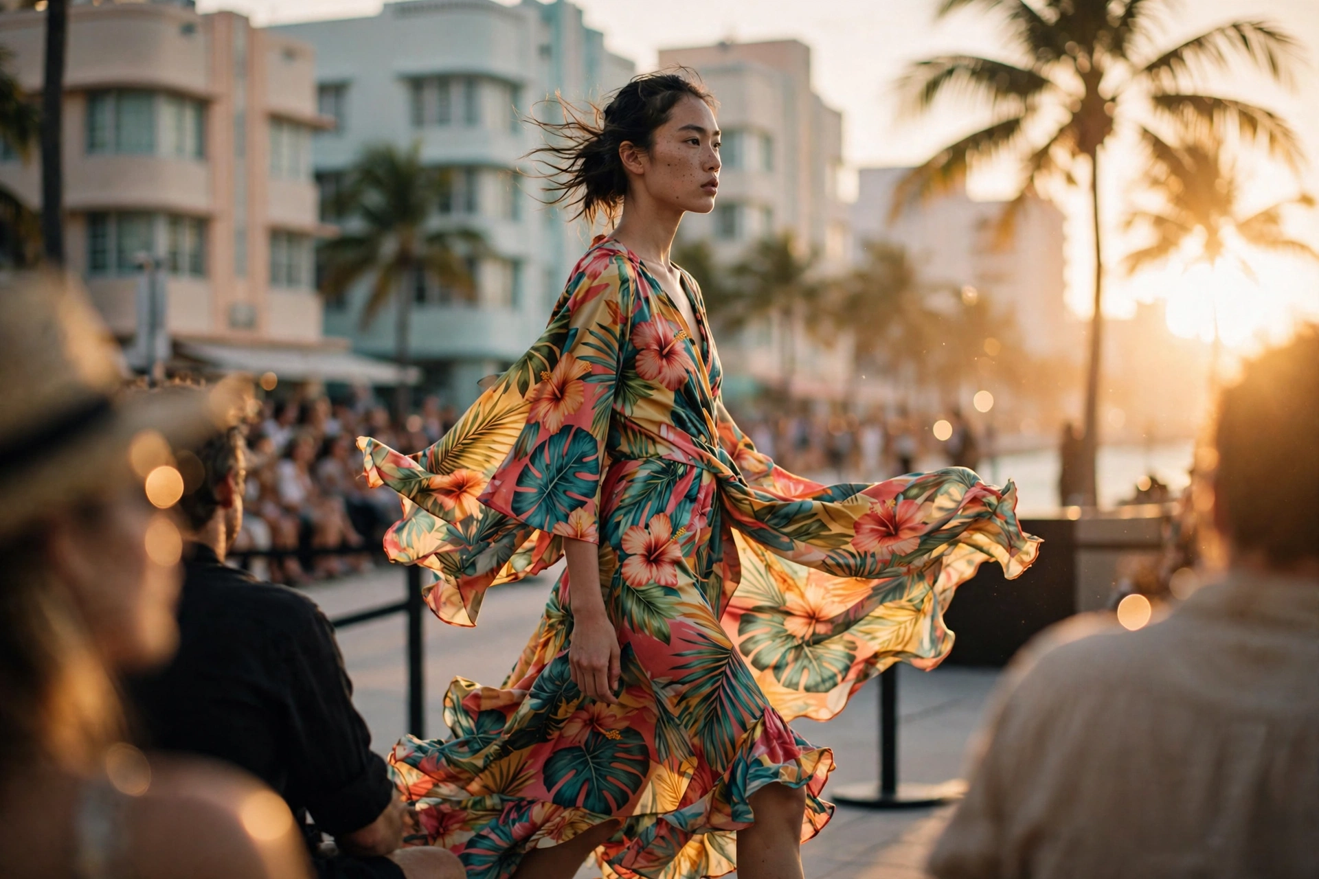 Miami Fashion Week outdoor runway at golden hour