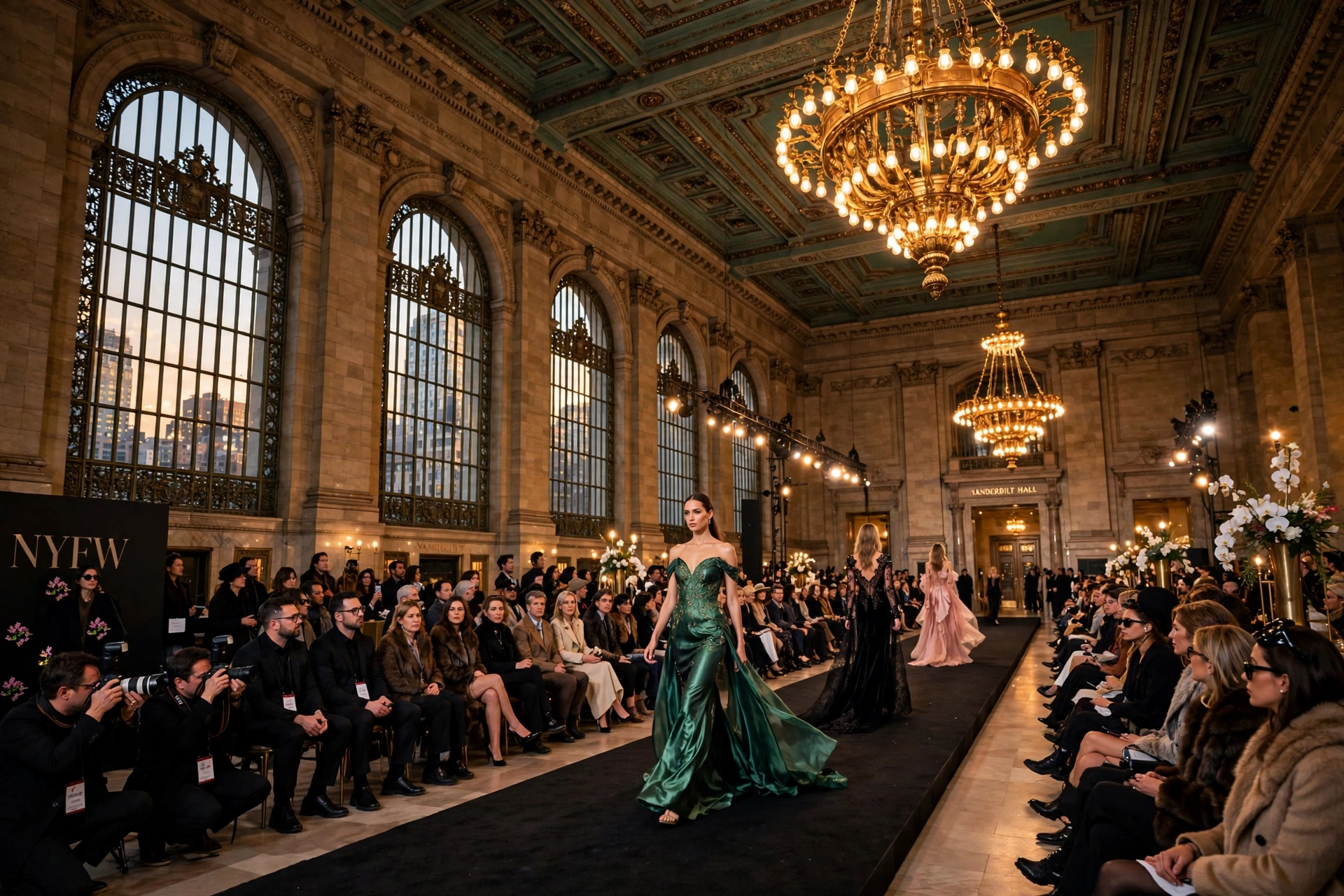 Consuelo Vanderbilt Costin and Michaela Seewald at the Vanderbilt & Seewald Global Studio NYFW debut in Grand Central Terminal's Vanderbilt Hall